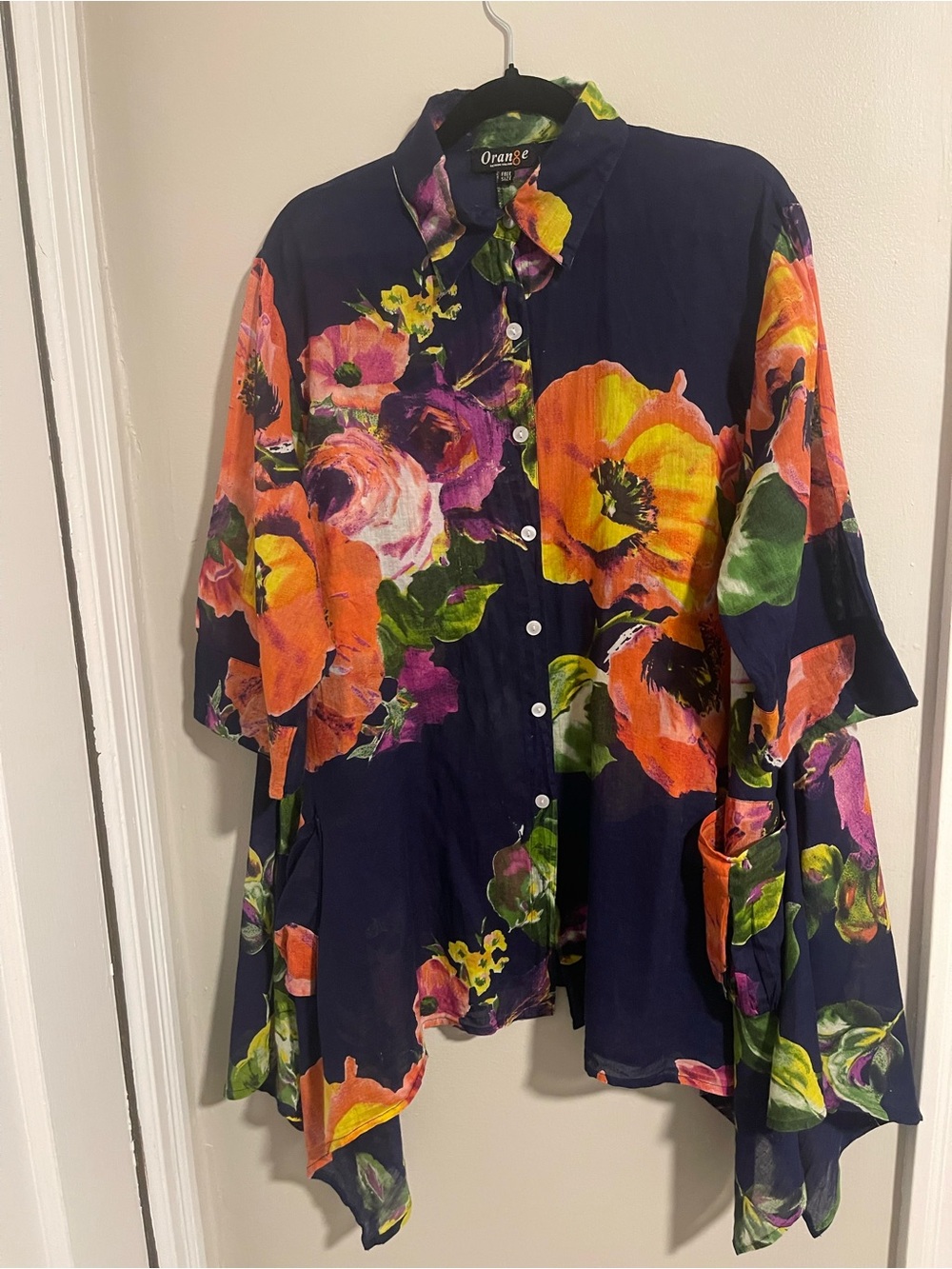 Orange Fashion Village Floral Handkerchief Hem Tunic Top Free Size